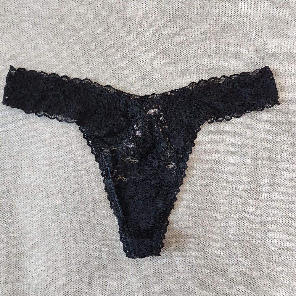 Victoria's Secret XL Black Lacie Lace Thong Panty NWT